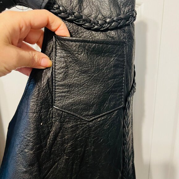 Hot Leathers Braided Black Leather Riding Chaps-Motorcycle-Large-Unhemmed-Unisex - Picture 6 of 16